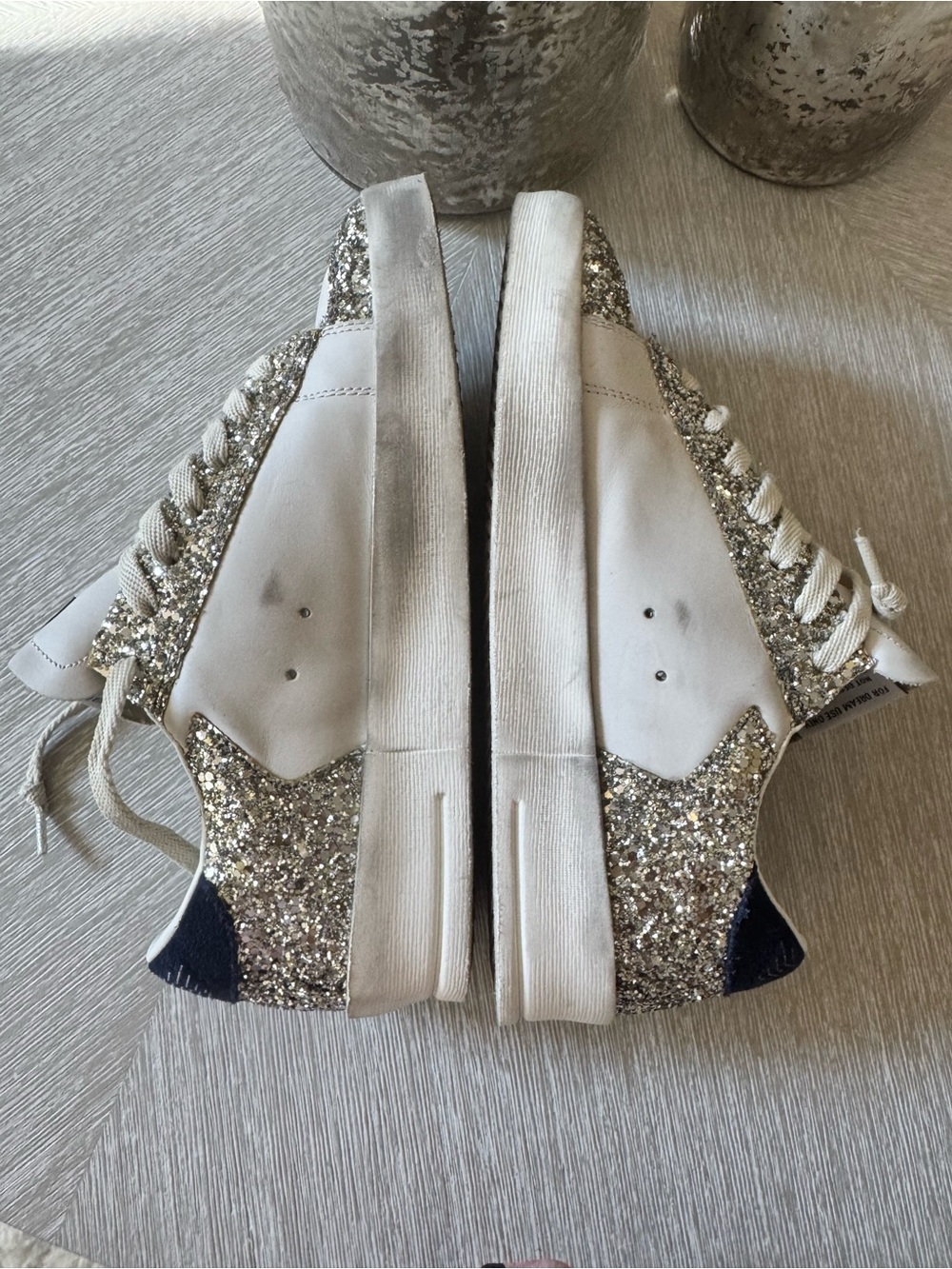 Golden Goose Leather Sneakers with Silver Glitter & Navy Star - Picture 5 of 9